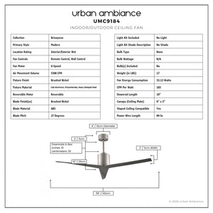 Urban Ambiance - Ceiling Fan - UMC9184 Modern Indoor/Outdoor Ceiling Fan, 12