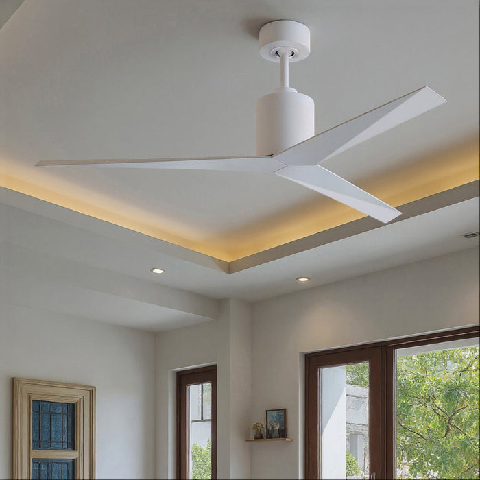 UMC9186 Contemporary Indoor/Outdoor Ceiling Fan, 12" (Plus Downrod) H x 56" W x 56" D, Gloss White Finish, Briswynne Collection