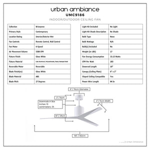 Urban Ambiance - Ceiling Fan - UMC9186 Contemporary Indoor/Outdoor Ceiling Fan, 12