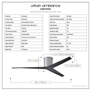 Urban Ambiance - Ceiling Fan - UMC9191 Minimalist Indoor/Outdoor Ceiling Fan, 10