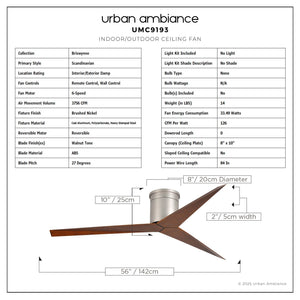 Urban Ambiance - Ceiling Fan - UMC9193 Scandinavian Indoor/Outdoor Ceiling Fan, 10