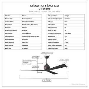 Urban Ambiance - Ceiling Fan - UMC9200 Modern Farmhouse Indoor/Outdoor Ceiling Fan, 12