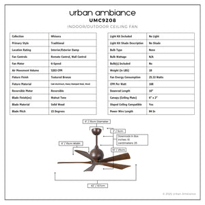 Urban Ambiance - Ceiling Fan - UMC9208 Traditional Indoor/Outdoor Ceiling Fan, 12