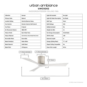 Urban Ambiance - Ceiling Fan - UMC9262 Natural Indoor/Outdoor Ceiling Fan, 10