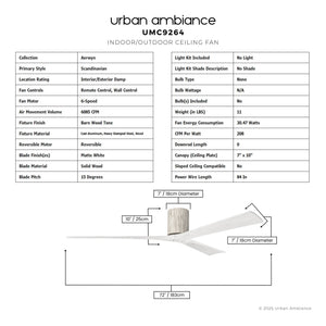 Urban Ambiance - Ceiling Fan - UMC9264 Scandinavian Indoor/Outdoor Ceiling Fan, 10