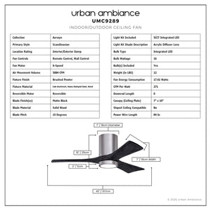 Urban Ambiance - Ceiling Fan - UMC9289 Scandinavian Indoor/Outdoor Ceiling Fan, 12