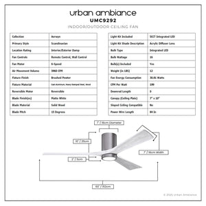 Urban Ambiance - Ceiling Fan - UMC9292 Scandinavian Indoor/Outdoor Ceiling Fan, 12