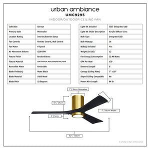 Urban Ambiance - Ceiling Fan - UMC9295 Minimalist Indoor/Outdoor Ceiling Fan, 12