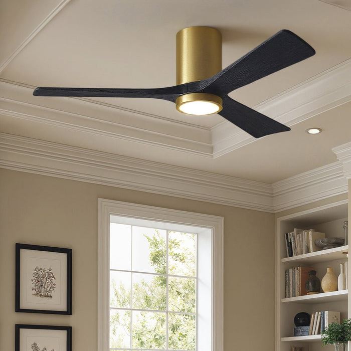 UMC9295 Minimalist Indoor/Outdoor Ceiling Fan, 12" H x 52" W x 52" D, Brushed Brass Finish, Aerwyn Collection