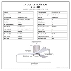 Urban Ambiance - Ceiling Fan - UMC9301 Modern Indoor/Outdoor Ceiling Fan, 12