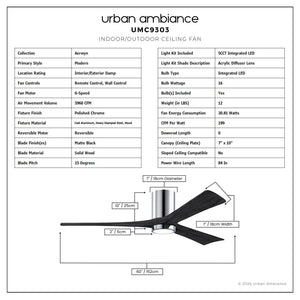 Urban Ambiance - Ceiling Fan - UMC9303 Modern Indoor/Outdoor Ceiling Fan, 12
