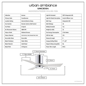 Urban Ambiance - Ceiling Fan - UMC9304 Scandinavian Indoor/Outdoor Ceiling Fan, 12