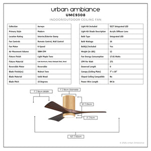 Urban Ambiance - Ceiling Fan - UMC9308 Modern Indoor/Outdoor Ceiling Fan, 12
