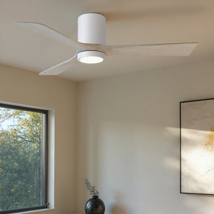 UMC9312 Minimalist Indoor/Outdoor Ceiling Fan, 12" H x 52" W x 52" D, Gloss White Finish, Aerwyn Collection