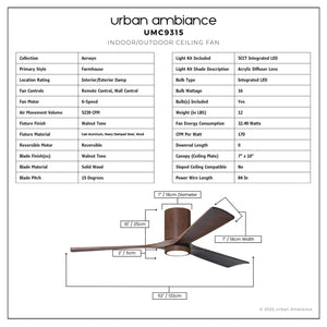 Urban Ambiance - Ceiling Fan - UMC9315 Farmhouse Indoor/Outdoor Ceiling Fan, 12