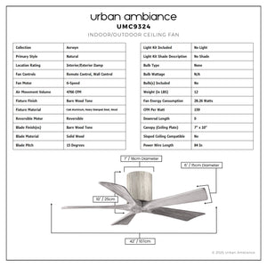 Urban Ambiance - Ceiling Fan - UMC9324 Natural Indoor/Outdoor Ceiling Fan, 10