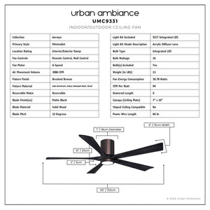 Urban Ambiance - Ceiling Fan - UMC9331 Minimalist Indoor/Outdoor Ceiling Fan, 12