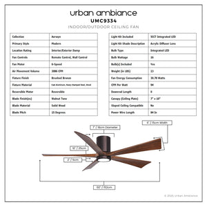 Urban Ambiance - Ceiling Fan - UMC9334 Modern Indoor/Outdoor Ceiling Fan, 12