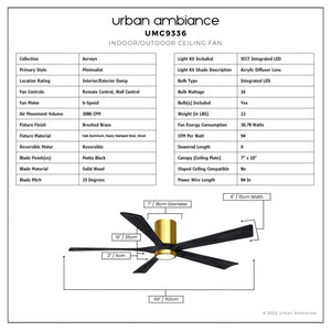 Urban Ambiance - Ceiling Fan - UMC9336 Minimalist Indoor/Outdoor Ceiling Fan, 12