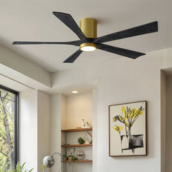 Urban Ambiance - Ceiling Fan - UMC9336 Minimalist Indoor/Outdoor Ceiling Fan, 12" H x 60" W x 60" D, Brushed Brass Finish, Aerwyn Collection - 