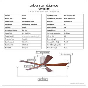 Urban Ambiance - Ceiling Fan - UMC9338 Modern Indoor/Outdoor Ceiling Fan, 12