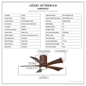Urban Ambiance - Ceiling Fan - UMC9343 Modern Indoor/Outdoor Ceiling Fan, 12