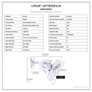Urban Ambiance - Ceiling Fan - UMC9354 Modern Indoor/Outdoor Ceiling Fan, 17.5
