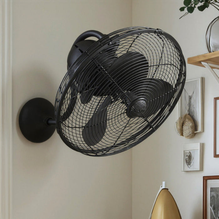 UMC9360 Art Deco Indoor/Outdoor Oscillating Wall Fan, 14.5 H x 16" W x 16" D, Matte Black Finish, Kestmere Collection