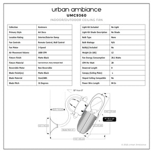 Urban Ambiance - Ceiling Fan - UMC9360 Art Deco Indoor/Outdoor Ceiling Fan, 14.5 H x 16