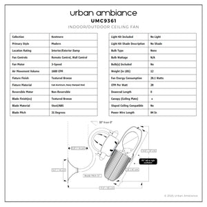 Urban Ambiance - Ceiling Fan - UMC9361 Modern Indoor/Outdoor Ceiling Fan, 14.5 H x 16