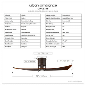 Urban Ambiance - Ceiling Fan - UMC9375 Modern Indoor/Outdoor Ceiling Fan, 12