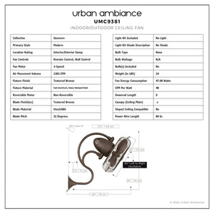 Urban Ambiance - Ceiling Fan - UMC9381 Modern Indoor/Outdoor Ceiling Fan, 20