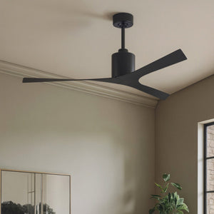 Urban Ambiance - Ceiling Fan - UMC9390 Minimalist Indoor/Outdoor Ceiling Fan, 12" (Plus Downrod) H x 56" W x 56" D, Matte Black Finish, Loquessa Collection - 