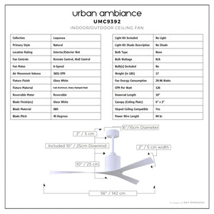 Urban Ambiance - Ceiling Fan - UMC9392 Natural Indoor/Outdoor Ceiling Fan, 12