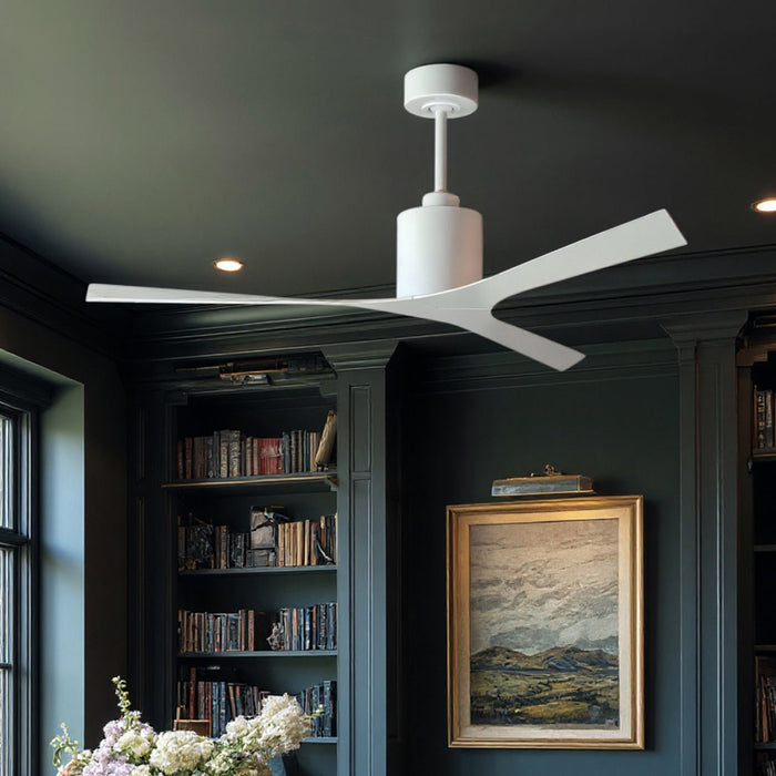 UMC9392 Natural Indoor/Outdoor Ceiling Fan, 12" (Plus Downrod) H x 56" W x 56" D, Gloss White Finish, Loquessa Collection