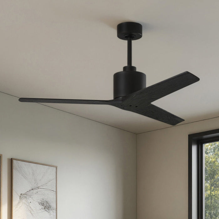 UMC9393 Minimalist Indoor/Outdoor Ceiling Fan, 12" (Plus Downrod) H x 52" W x 52" D, Matte Black Finish, Loquessa Collection