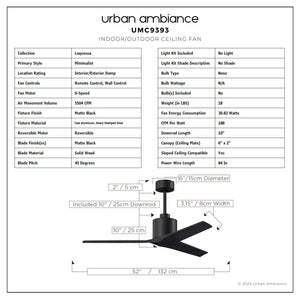 Urban Ambiance - Ceiling Fan - UMC9393 Minimalist Indoor/Outdoor Ceiling Fan, 12