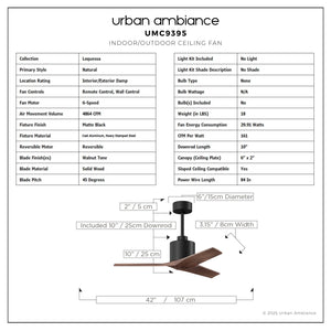 Urban Ambiance - Ceiling Fan - UMC9395 Natural Indoor/Outdoor Ceiling Fan, 12