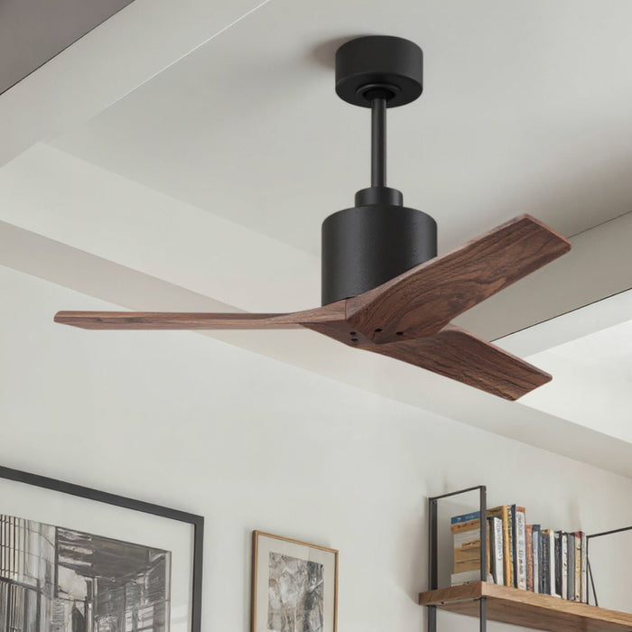 UMC9395 Natural Indoor/Outdoor Ceiling Fan, 12" (Plus Downrod) H x 42" W x 42" D, Matte Black Finish, Loquessa Collection