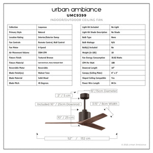 Urban Ambiance - Ceiling Fan - UMC9399 Natural Indoor/Outdoor Ceiling Fan, 12