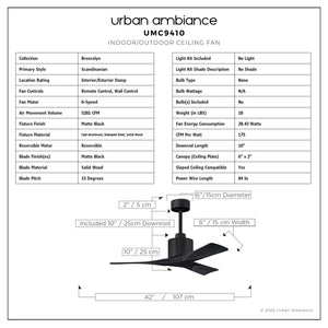 Urban Ambiance - Ceiling Fan - UMC9410 Scandinavian Indoor/Outdoor Ceiling Fan, 12