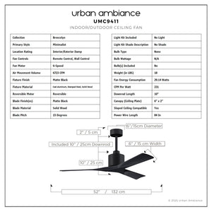 Urban Ambiance - Ceiling Fan - UMC9411 Minimalist Indoor/Outdoor Ceiling Fan, 12