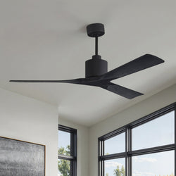 Urban Ambiance - Ceiling Fan - UMC9412 Modern Indoor/Outdoor Ceiling Fan, 12" (Plus Downrod) H x 60" W x 60" D, Matte Black Finish, Breecelyn Collection - 