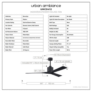 Urban Ambiance - Ceiling Fan - UMC9412 Modern Indoor/Outdoor Ceiling Fan, 12