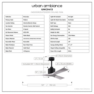Urban Ambiance - Ceiling Fan - UMC9413 Modern Indoor/Outdoor Ceiling Fan, 12