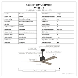 Urban Ambiance - Ceiling Fan - UMC9415 Modern Indoor/Outdoor Ceiling Fan, 12
