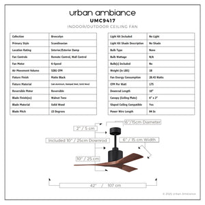 Urban Ambiance - Ceiling Fan - UMC9417 Scandinavian Indoor/Outdoor Ceiling Fan, 12