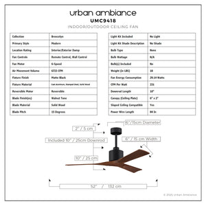 Urban Ambiance - Ceiling Fan - UMC9418 Modern Indoor/Outdoor Ceiling Fan, 12