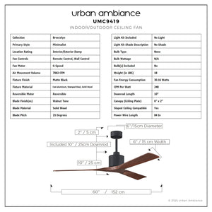 Urban Ambiance - Ceiling Fan - UMC9419 Minimalist Indoor/Outdoor Ceiling Fan, 12
