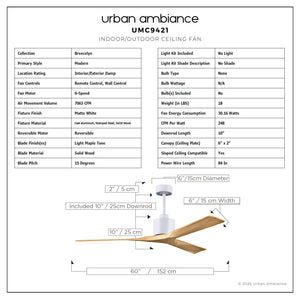 Urban Ambiance - Ceiling Fan - UMC9421 Modern Indoor/Outdoor Ceiling Fan, 12